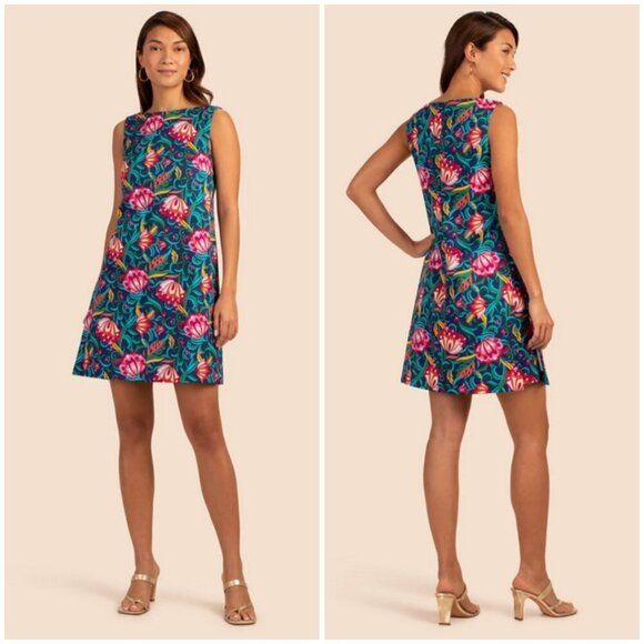 💕TRINA TURK💕 Brynne Dress ~ Bengal Blue Multi-Color Floral Print 0 NWOT - Picture 1 of 14